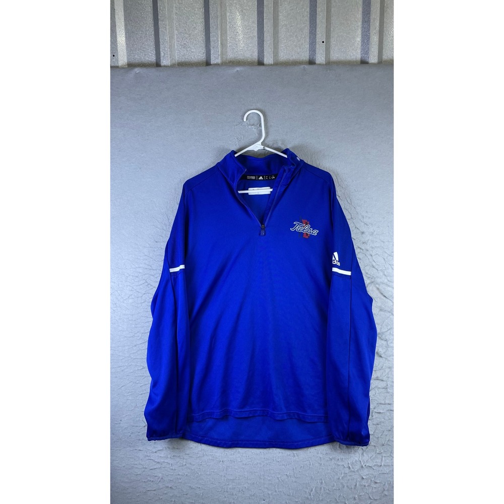 Adidas Quarter Zip Pullover Mens Large Blue Excellent Tulsa Golden Hurricane